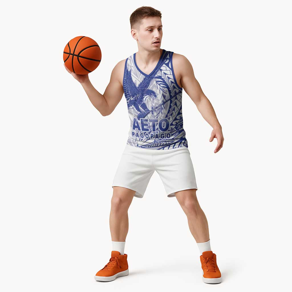 Samoa Pago Pago Aeto Basketball Jersey Wingstyle Blue-White Color - Polynesian Pride