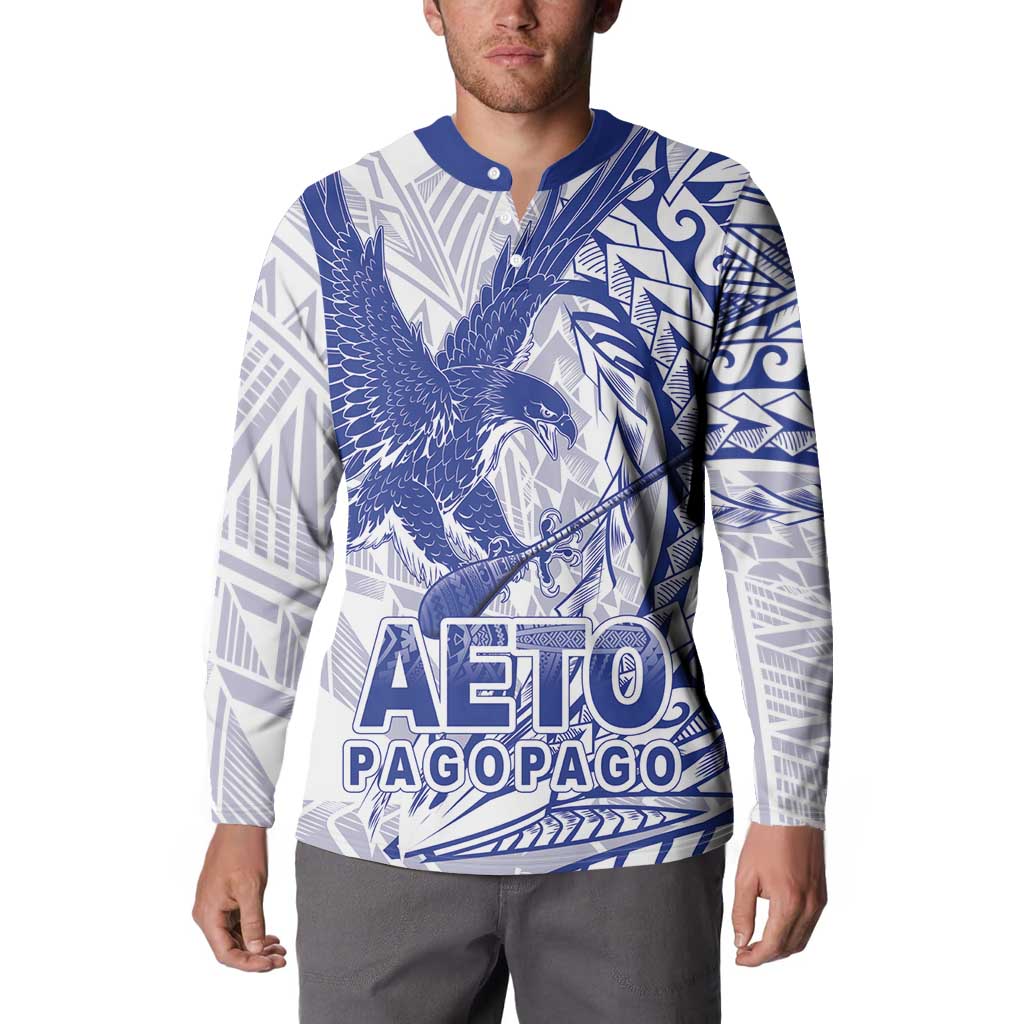 Samoa Pago Pago Aeto Button Sweatshirt Wingstyle Blue-White Color - Polynesian Pride
