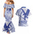 Samoa Pago Pago Aeto Couples Matching Mermaid Dress and Hawaiian Shirt Wingstyle Blue-White Color - Polynesian Pride