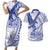 Samoa Pago Pago Aeto Couples Matching Short Sleeve Bodycon Dress and Hawaiian Shirt Wingstyle Blue-White Color - Polynesian Pride