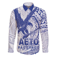 Samoa Pago Pago Aeto Family Matching Off The Shoulder Long Sleeve Dress and Hawaiian Shirt Wingstyle Blue-White Color - Polynesian Pride