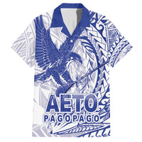Samoa Pago Pago Aeto Family Matching Off Shoulder Maxi Dress and Hawaiian Shirt Wingstyle Blue-White Color - Polynesian Pride