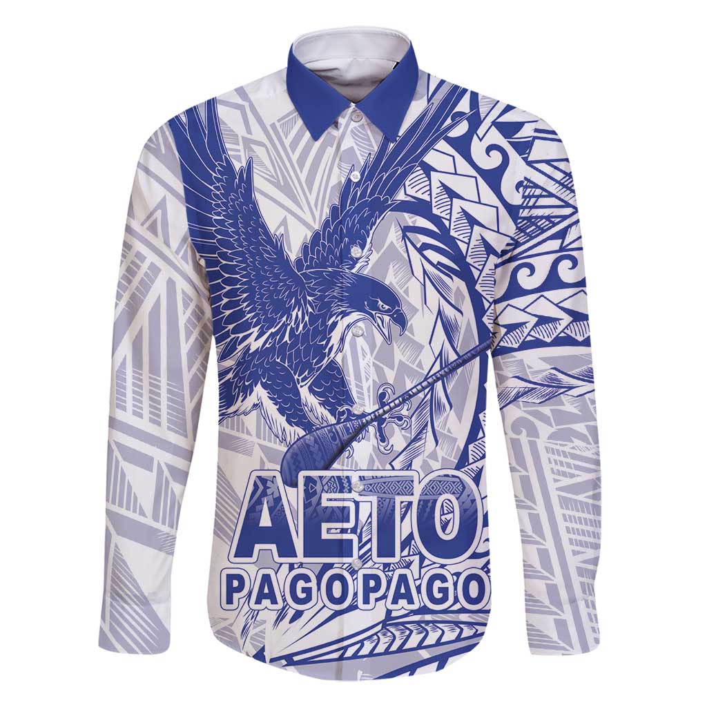 Samoa Pago Pago Aeto Family Matching Off Shoulder Maxi Dress and Hawaiian Shirt Wingstyle Blue-White Color - Polynesian Pride