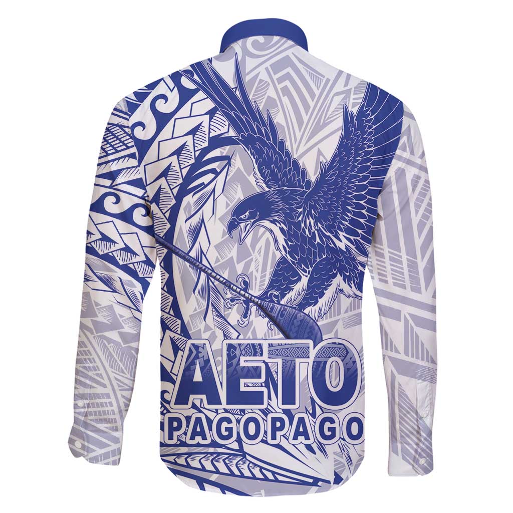 Samoa Pago Pago Aeto Family Matching Off Shoulder Maxi Dress and Hawaiian Shirt Wingstyle Blue-White Color - Polynesian Pride