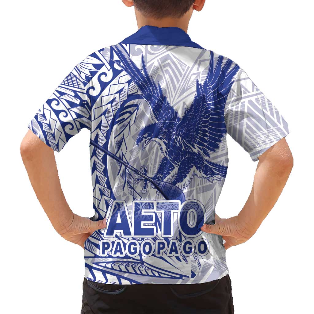 Samoa Pago Pago Aeto Family Matching Summer Maxi Dress and Hawaiian Shirt Wingstyle Blue-White Color - Polynesian Pride