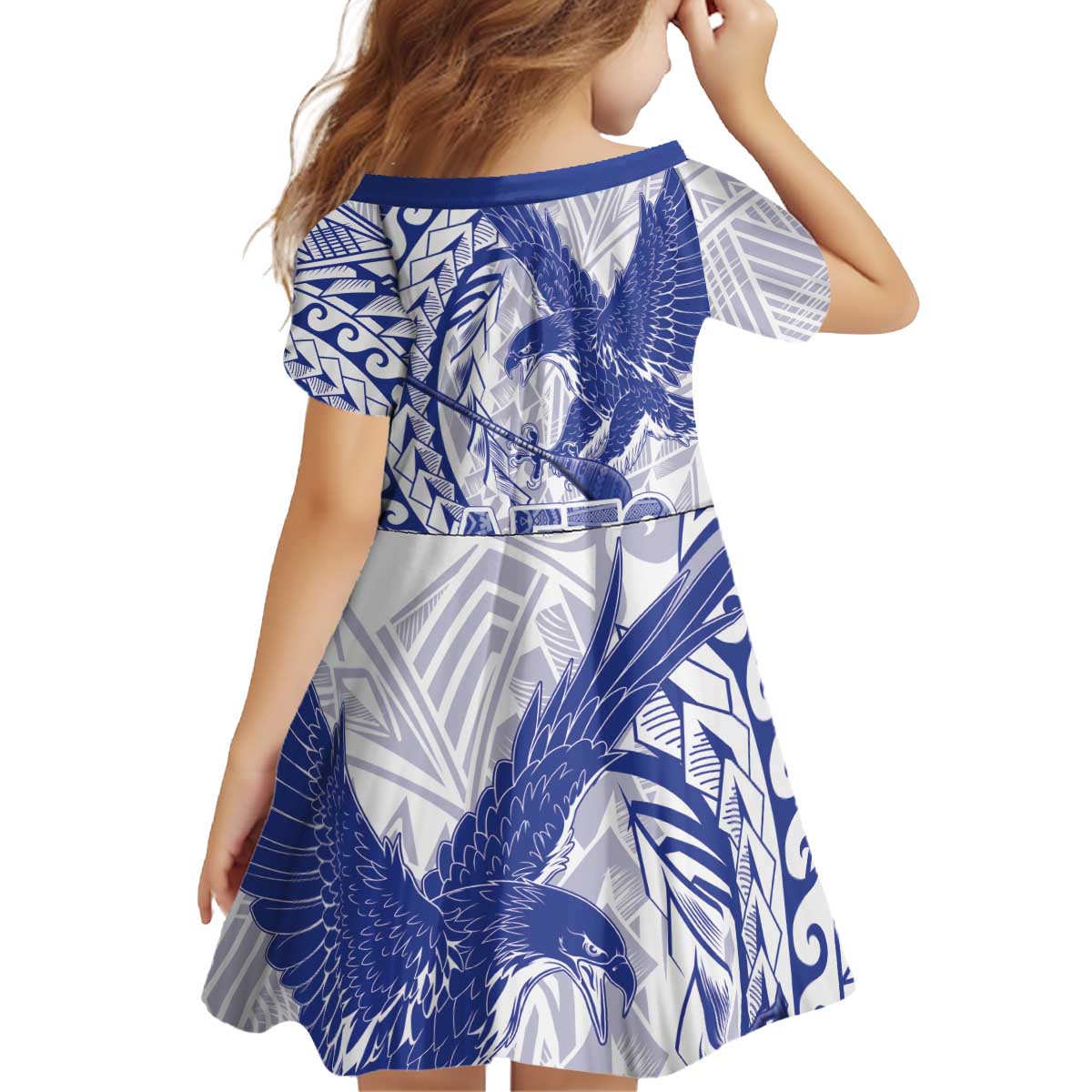 Samoa Pago Pago Aeto Kid Short Sleeve Dress Wingstyle Blue-White Color - Polynesian Pride