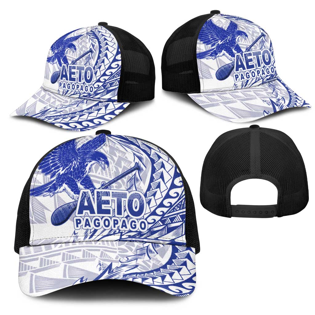 American Samoa Pago Pago Aeto Mesh Trucker Cap Wingstyle Blue-White Color - Polynesian Pride