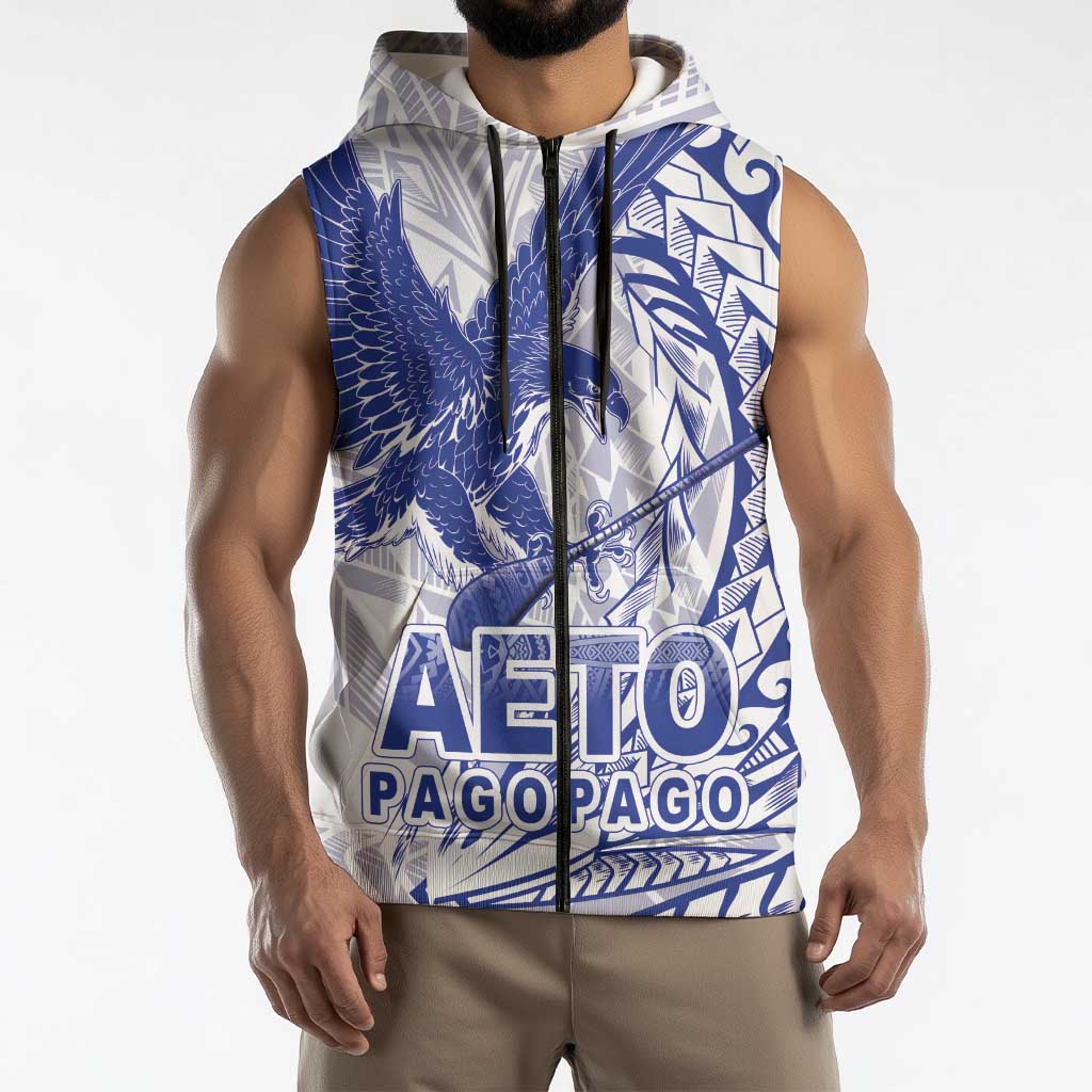 American Samoa Pago Pago Aeto Sleeveless Zip Hoodie Wingstyle Blue-White Color LT03
