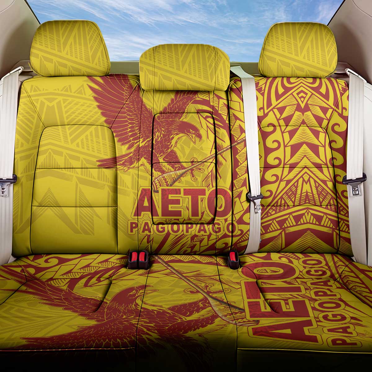 Samoa Pago Pago Aeto Back Car Seat Cover Wingstyle Red-Gold Color - Polynesian Pride