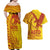 Samoa Pago Pago Aeto Couples Matching Off Shoulder Maxi Dress and Hawaiian Shirt Wingstyle Red-Gold Color - Polynesian Pride