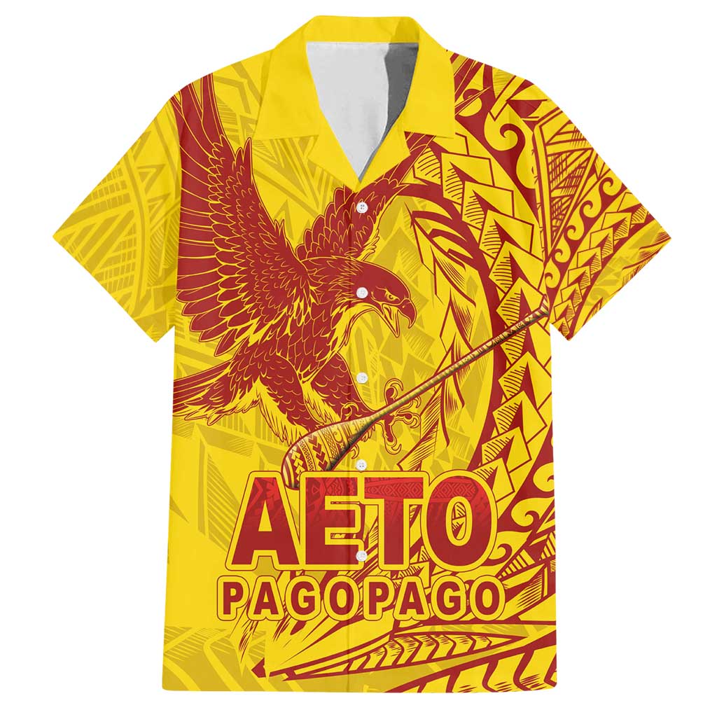 American Samoa Pago Pago Aeto Family Matching Long Sleeve Bodycon Dress and Hawaiian Shirt Wingstyle Red-Gold Color LT03 Dad's Shirt - Short Sleeve Yellow - Polynesian Pride
