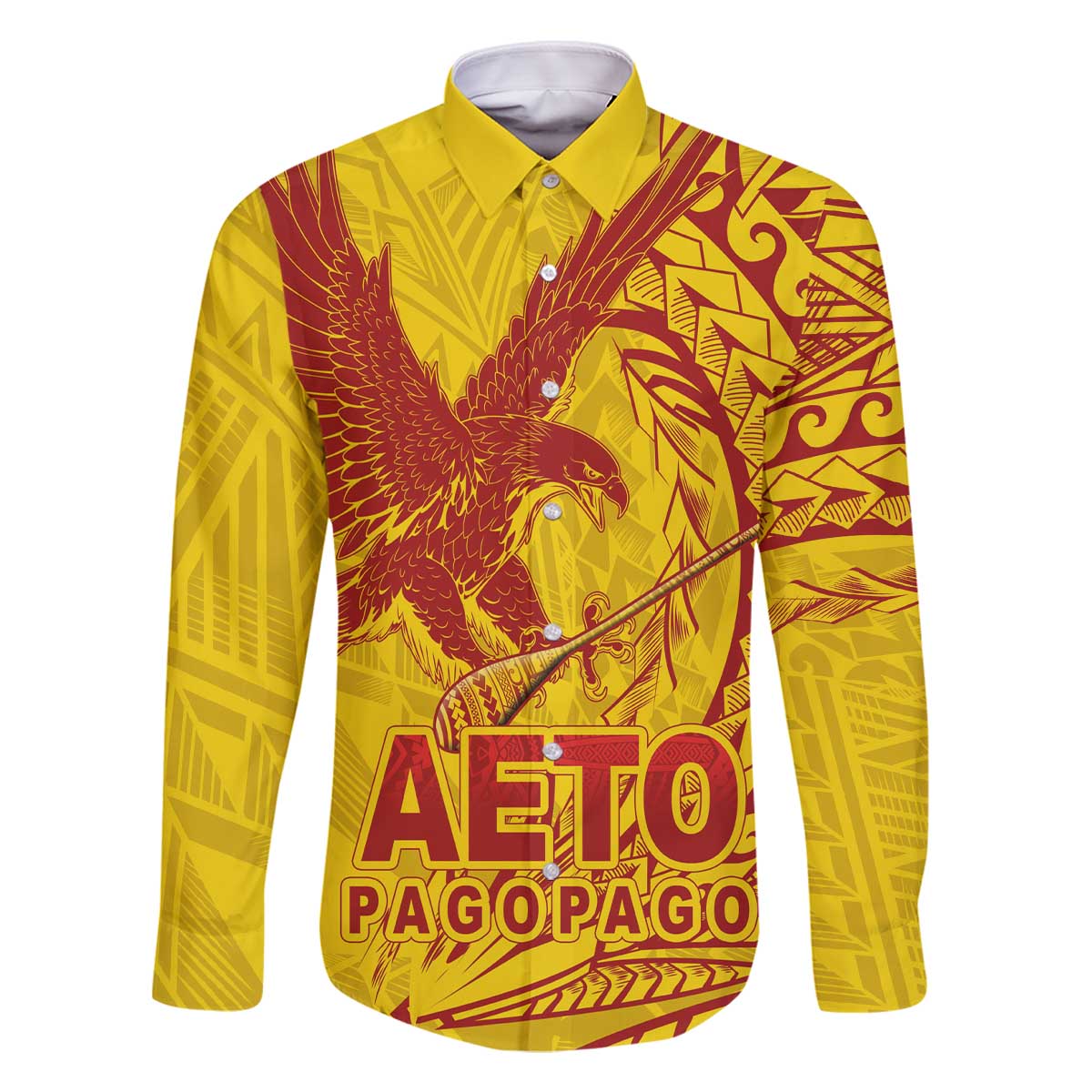 American Samoa Pago Pago Aeto Family Matching Off The Shoulder Long Sleeve Dress and Hawaiian Shirt Wingstyle Red-Gold Color LT03 Dad's Shirt - Long Sleeve Yellow - Polynesian Pride
