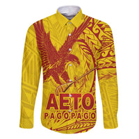 American Samoa Pago Pago Aeto Family Matching Off The Shoulder Long Sleeve Dress and Hawaiian Shirt Wingstyle Red-Gold Color LT03 Dad's Shirt - Long Sleeve Yellow - Polynesian Pride