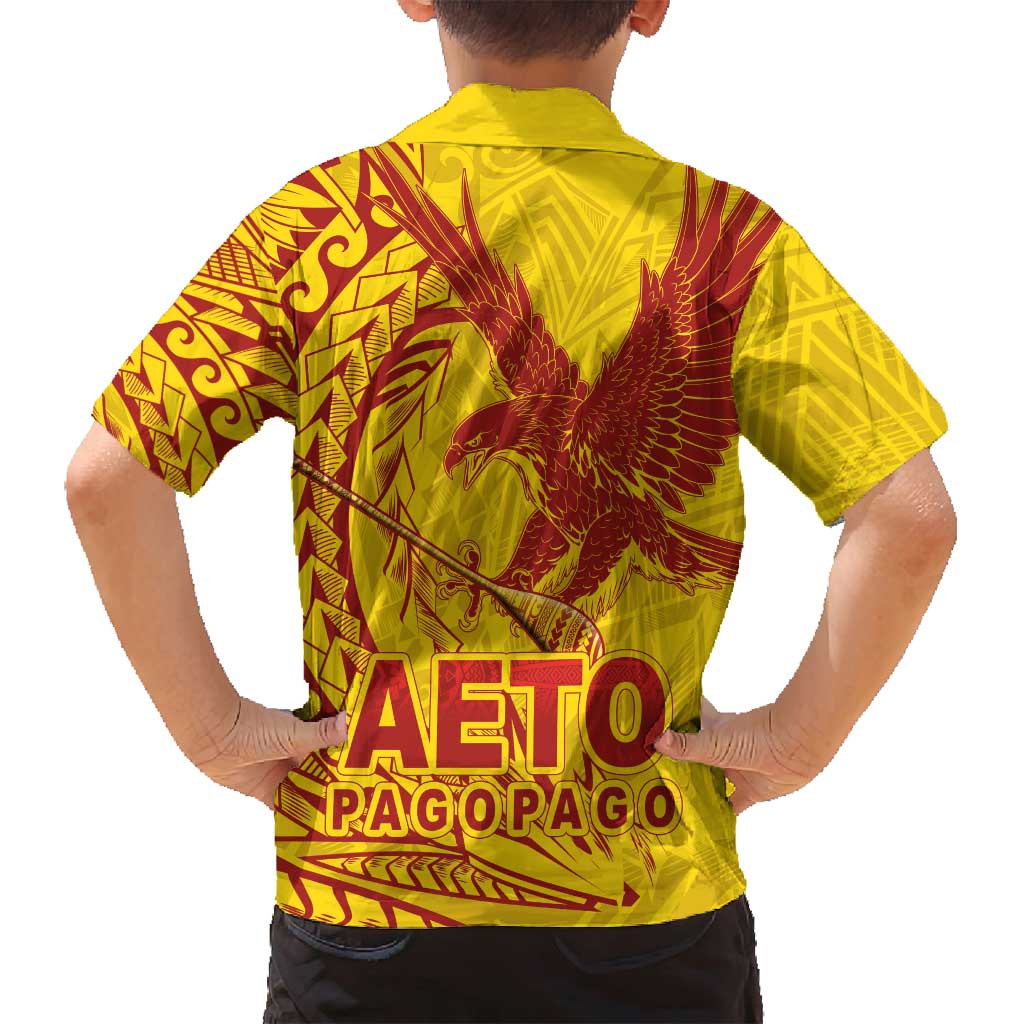 Samoa Pago Pago Aeto Family Matching Off Shoulder Maxi Dress and Hawaiian Shirt Wingstyle Red-Gold Color - Polynesian Pride