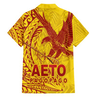 Samoa Pago Pago Aeto Family Matching Off Shoulder Maxi Dress and Hawaiian Shirt Wingstyle Red-Gold Color - Polynesian Pride