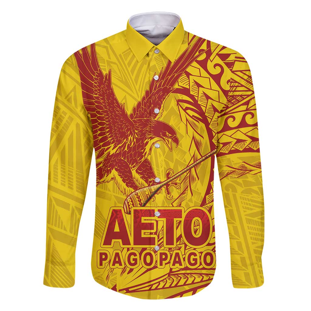 Samoa Pago Pago Aeto Family Matching Off Shoulder Short Dress and Hawaiian Shirt Wingstyle Red-Gold Color - Polynesian Pride