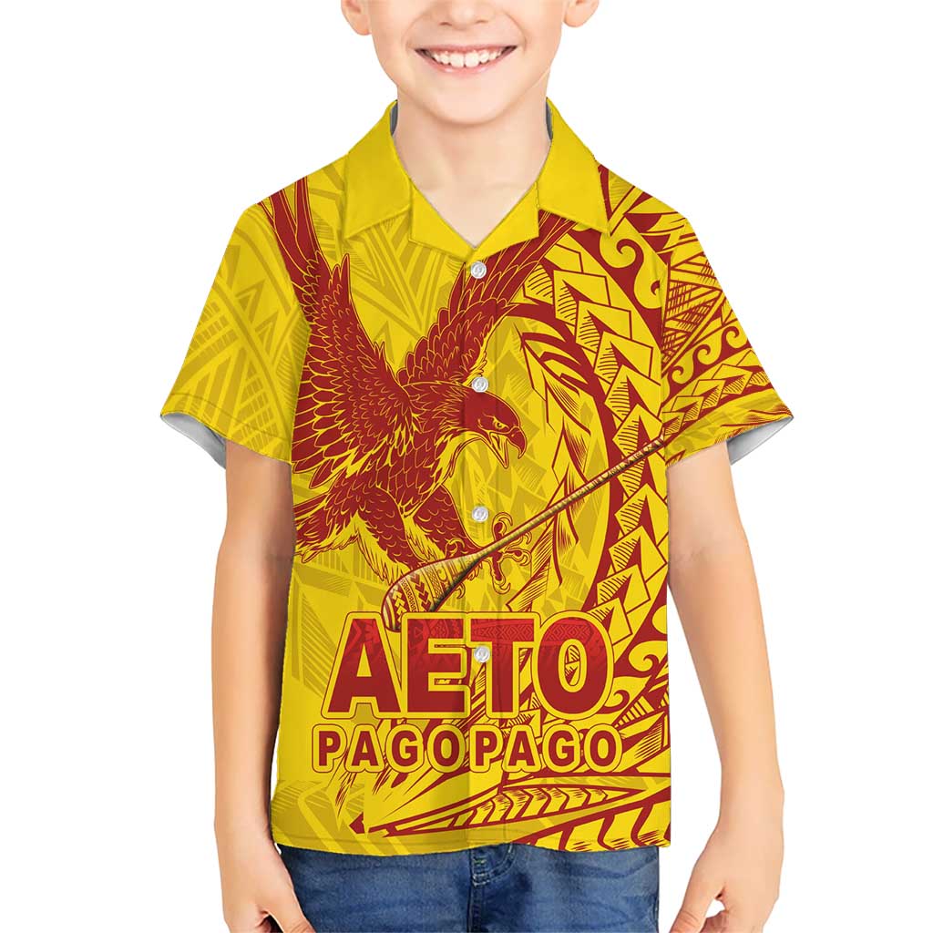Samoa Pago Pago Aeto Kid Hawaiian Shirt Wingstyle Red-Gold Color - Polynesian Pride