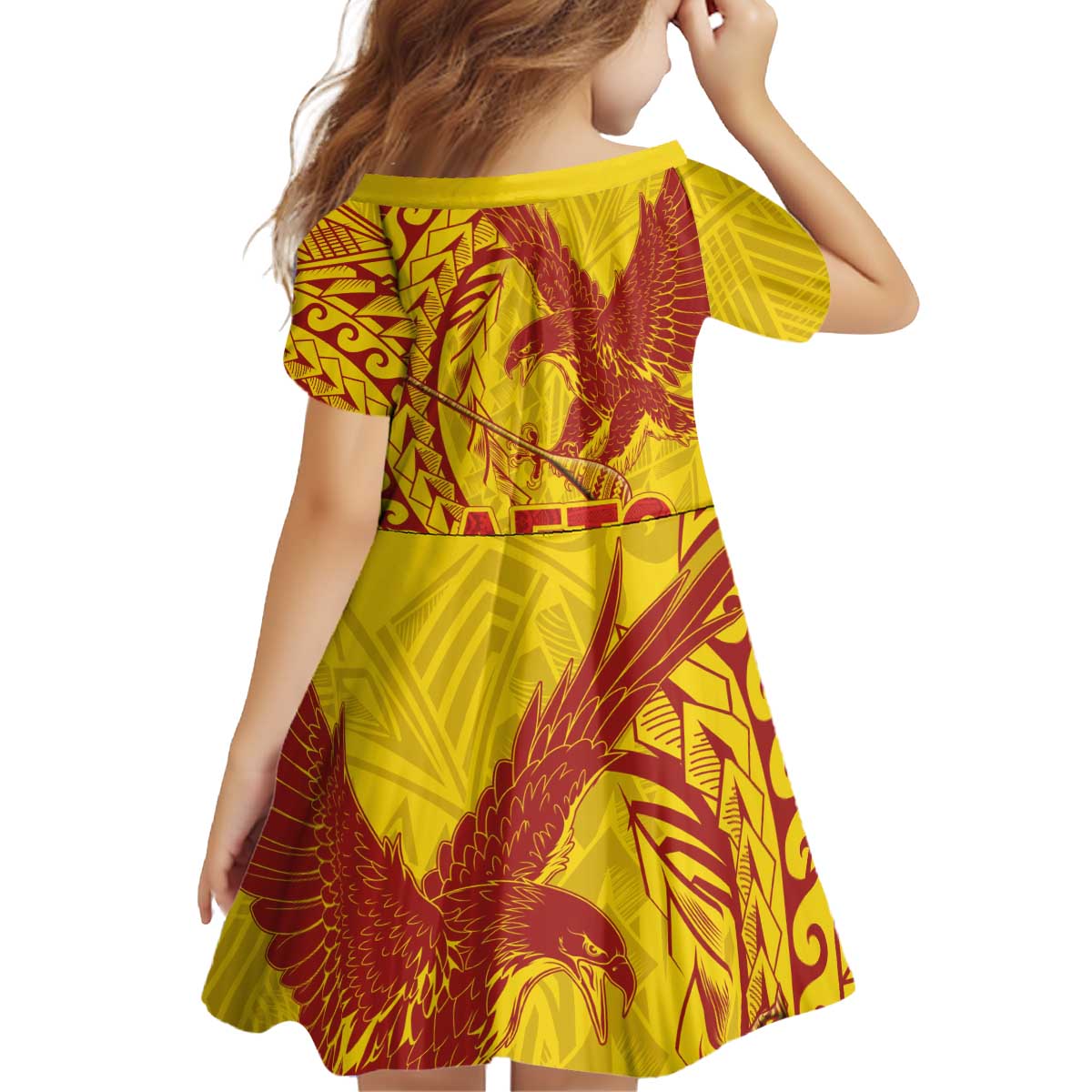Samoa Pago Pago Aeto Kid Short Sleeve Dress Wingstyle Red-Gold Color - Polynesian Pride