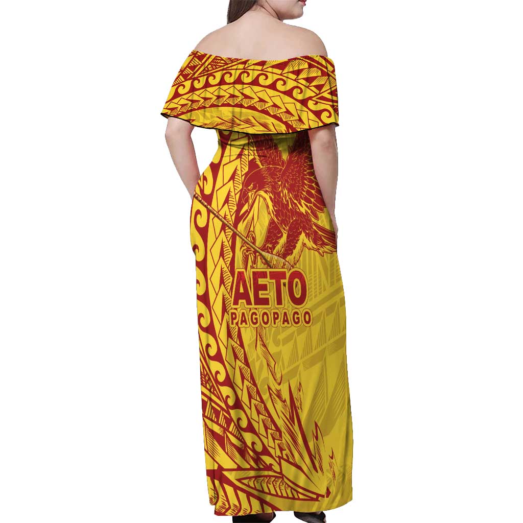 Samoa Pago Pago Aeto Off Shoulder Maxi Dress Wingstyle Red-Gold Color - Polynesian Pride