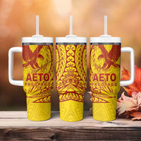 Samoa Pago Pago Aeto Tumbler With Handle Wingstyle Red-Gold Color - Polynesian Pride