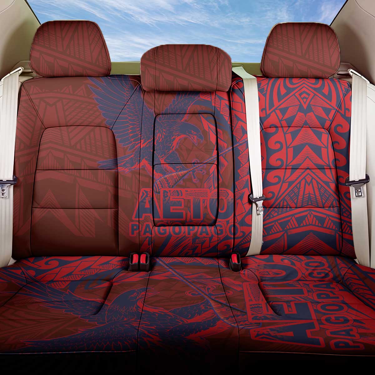 Samoa Pago Pago Aeto Back Car Seat Cover Wingstyle Red-Blue Color - Polynesian Pride