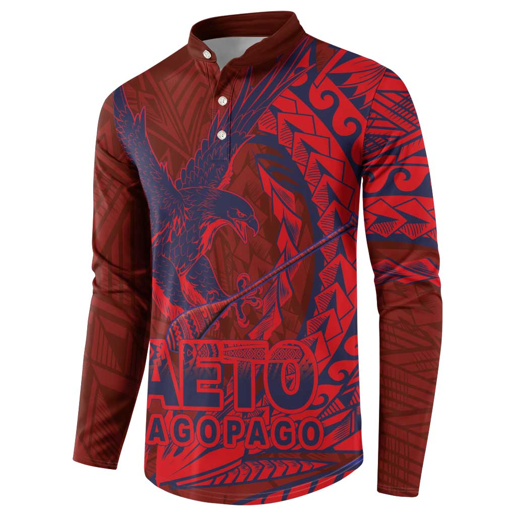 Samoa Pago Pago Aeto Button Sweatshirt Wingstyle Red-Blue Color - Polynesian Pride