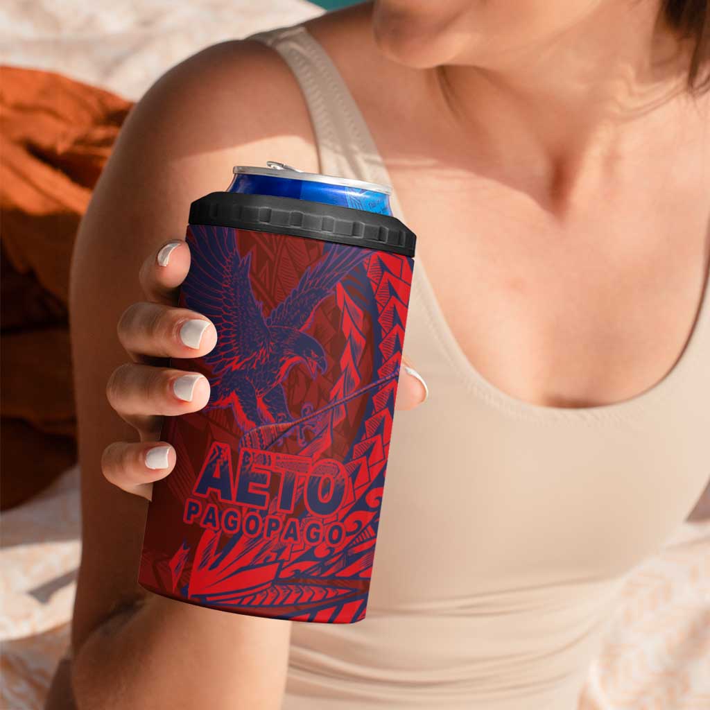 Samoa Pago Pago Aeto 4 in 1 Can Cooler Tumbler Wingstyle Red-Blue Color - Polynesian Pride