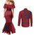 Samoa Pago Pago Aeto Couples Matching Mermaid Dress and Long Sleeve Button Shirt Wingstyle Red-Blue Color - Polynesian Pride