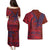 Samoa Pago Pago Aeto Couples Matching Puletasi and Hawaiian Shirt Wingstyle Red-Blue Color - Polynesian Pride
