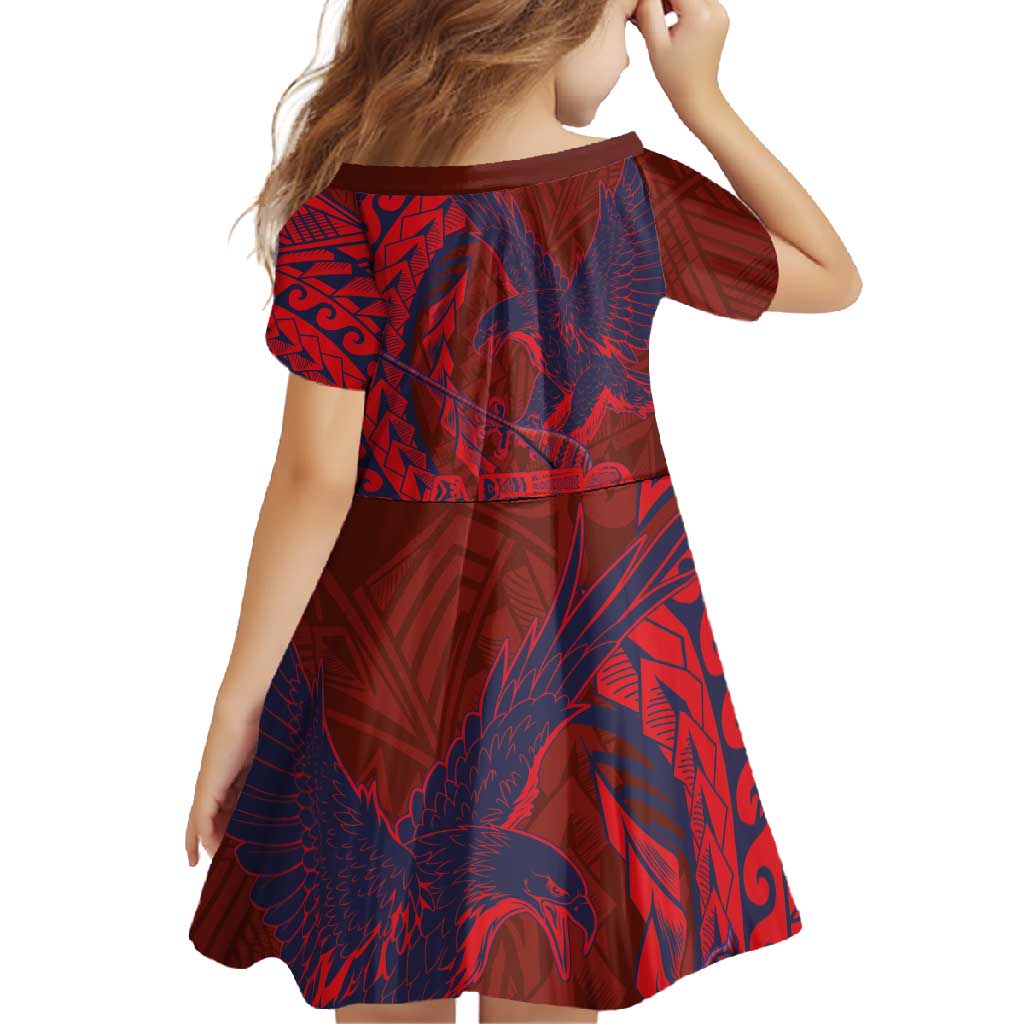 Samoa Pago Pago Aeto Family Matching Long Sleeve Bodycon Dress and Hawaiian Shirt Wingstyle Red-Blue Color - Polynesian Pride