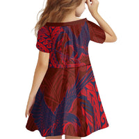 Samoa Pago Pago Aeto Family Matching Long Sleeve Bodycon Dress and Hawaiian Shirt Wingstyle Red-Blue Color - Polynesian Pride