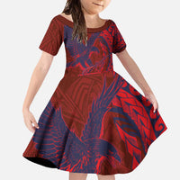 Samoa Pago Pago Aeto Family Matching Mermaid Dress and Hawaiian Shirt Wingstyle Red-Blue Color - Polynesian Pride