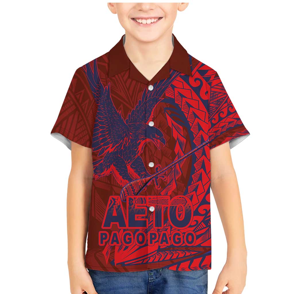 Samoa Pago Pago Aeto Family Matching Mermaid Dress and Hawaiian Shirt Wingstyle Red-Blue Color - Polynesian Pride
