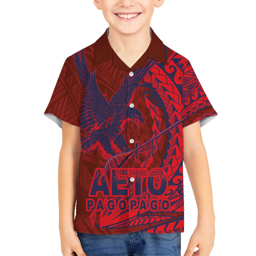 Samoa Pago Pago Aeto Family Matching Off Shoulder Maxi Dress and Hawaiian Shirt Wingstyle Red-Blue Color - Polynesian Pride