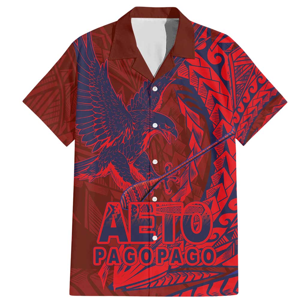 Samoa Pago Pago Aeto Family Matching Short Sleeve Bodycon Dress and Hawaiian Shirt Wingstyle Red-Blue Color - Polynesian Pride