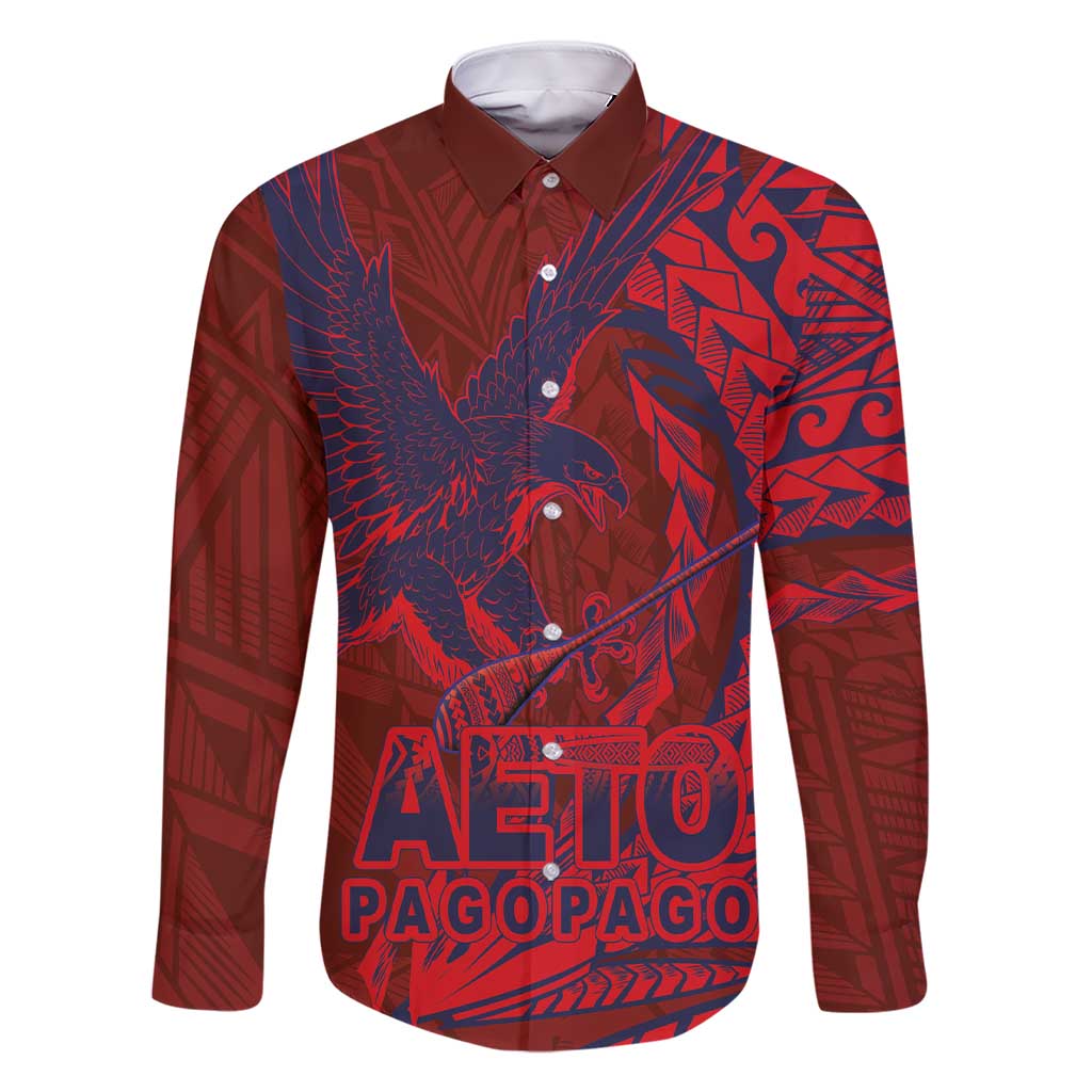 Samoa Pago Pago Aeto Family Matching Short Sleeve Bodycon Dress and Hawaiian Shirt Wingstyle Red-Blue Color - Polynesian Pride