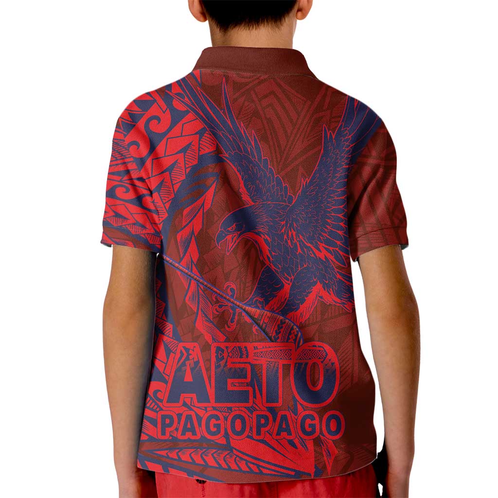 Samoa Pago Pago Aeto Kid Polo Shirt Wingstyle Red-Blue Color - Polynesian Pride
