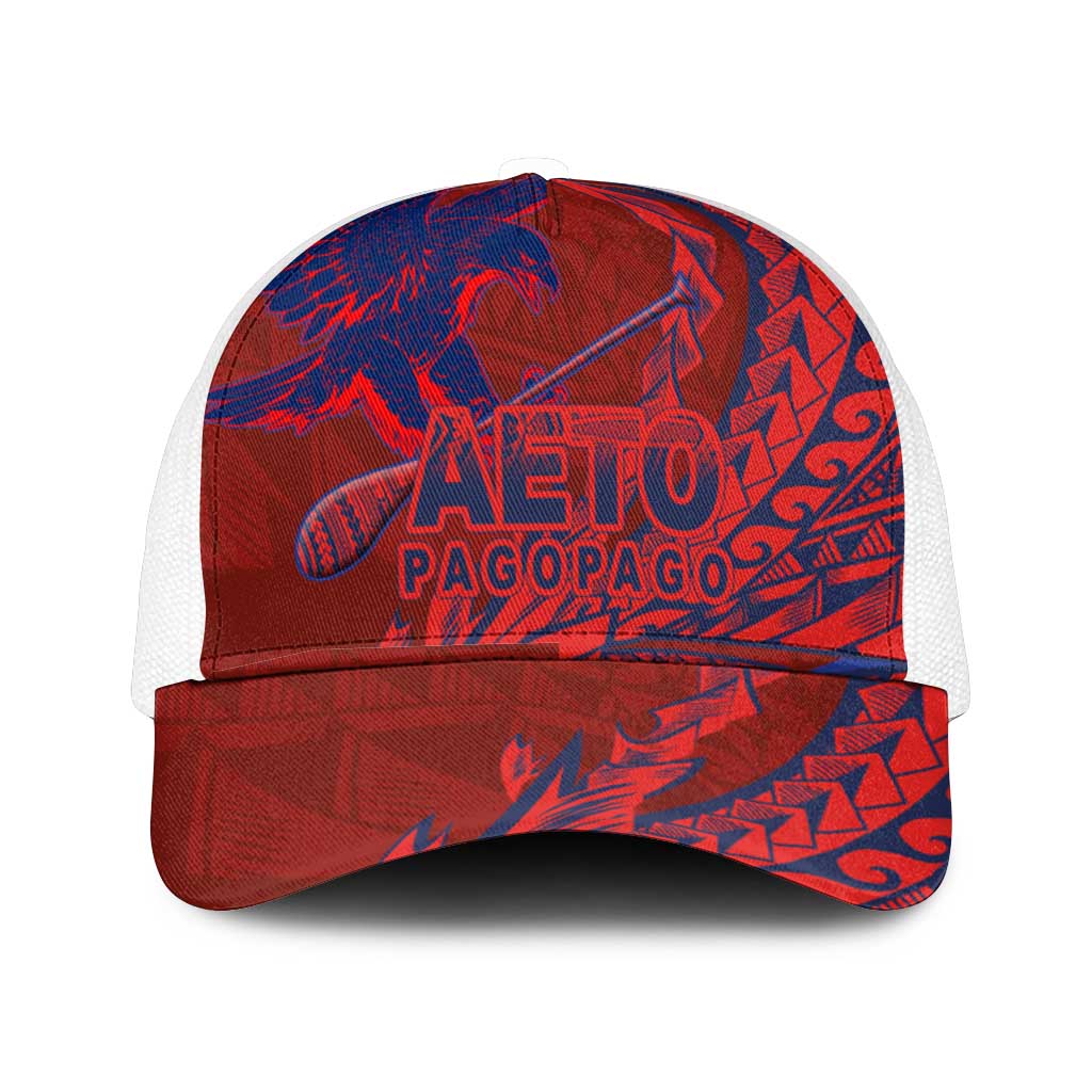 American Samoa Pago Pago Aeto Mesh Trucker Cap Wingstyle Red-Blue Color - Polynesian Pride