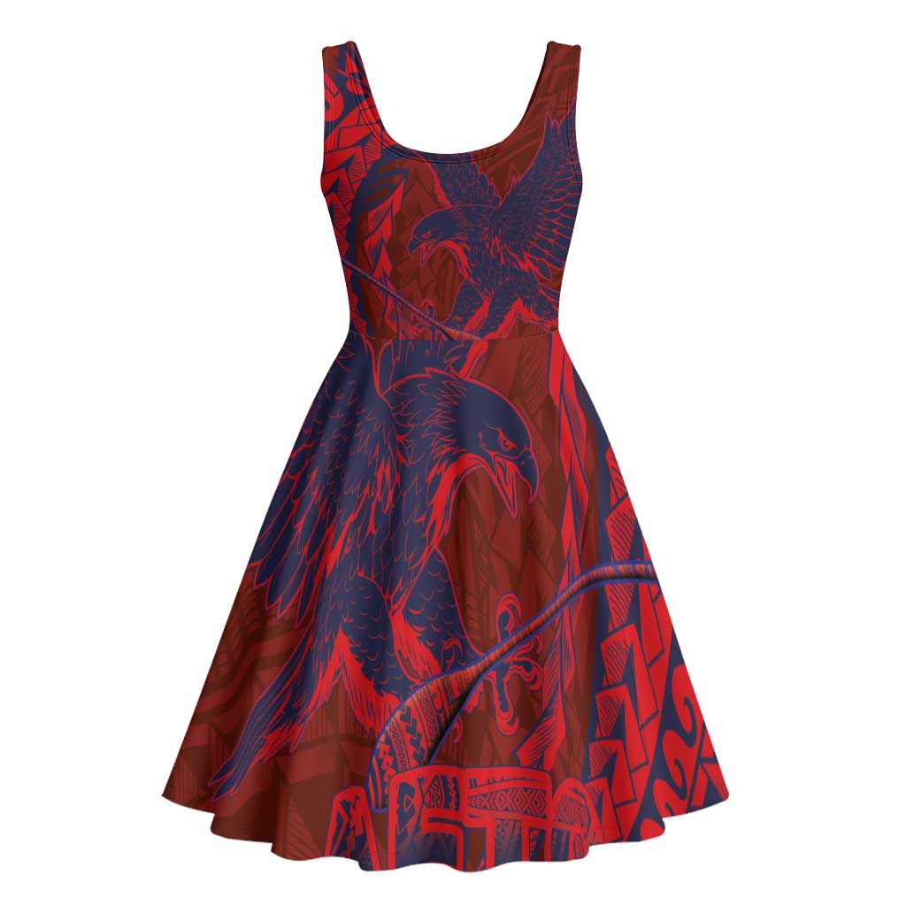 Samoa Pago Pago Aeto Midi Dress Wingstyle Red-Blue Color - Polynesian Pride