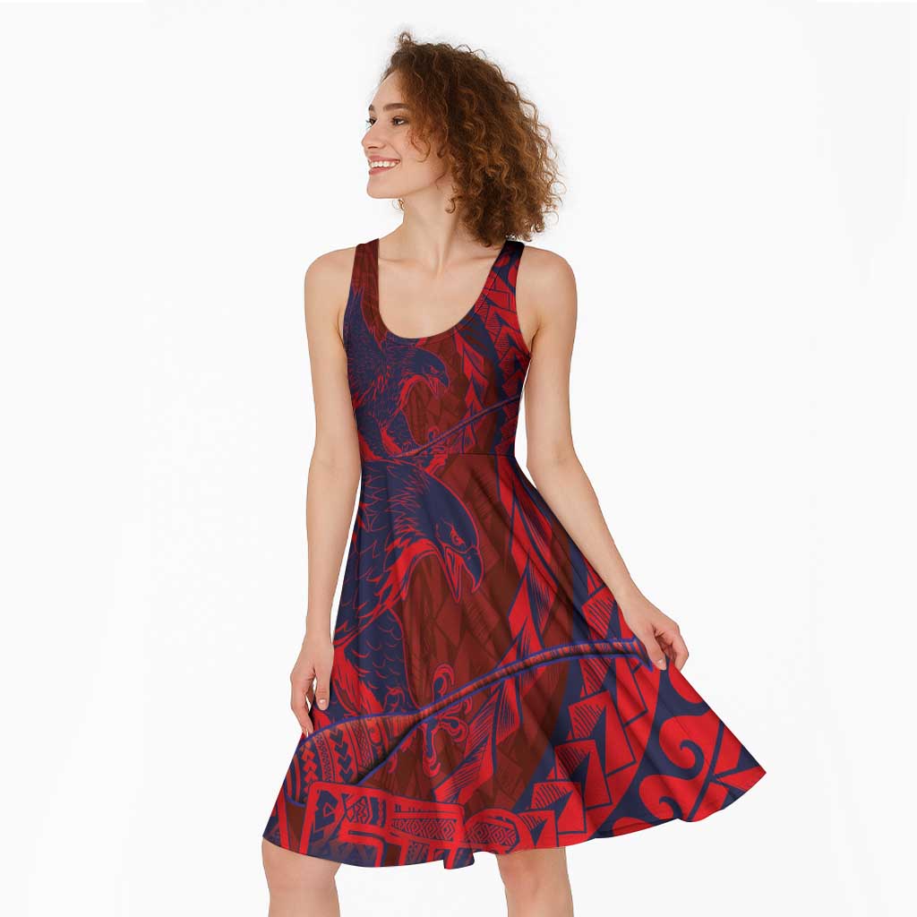 Samoa Pago Pago Aeto Midi Dress Wingstyle Red-Blue Color - Polynesian Pride