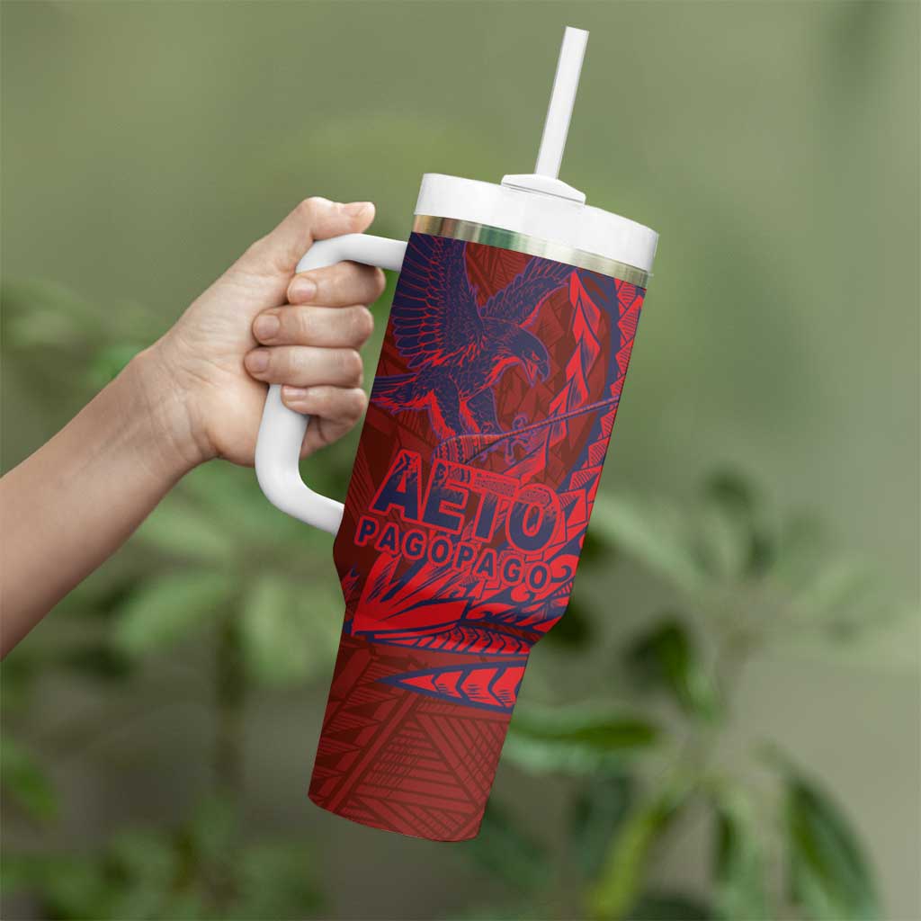 Samoa Pago Pago Aeto Tumbler With Handle Wingstyle Red-Blue Color - Polynesian Pride