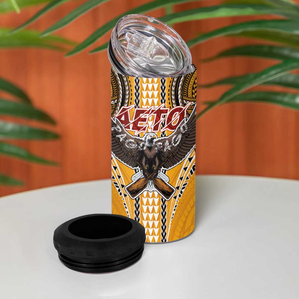 Samoa Pago Pago Aeto 4 in 1 Can Cooler Tumbler Bald Eagle with Polynesian Art Tattoos - Polynesian Pride