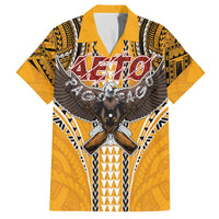 Samoa Pago Pago Aeto Family Matching Off The Shoulder Long Sleeve Dress and Hawaiian Shirt Bald Eagle with Polynesian Art Tattoos - Polynesian Pride