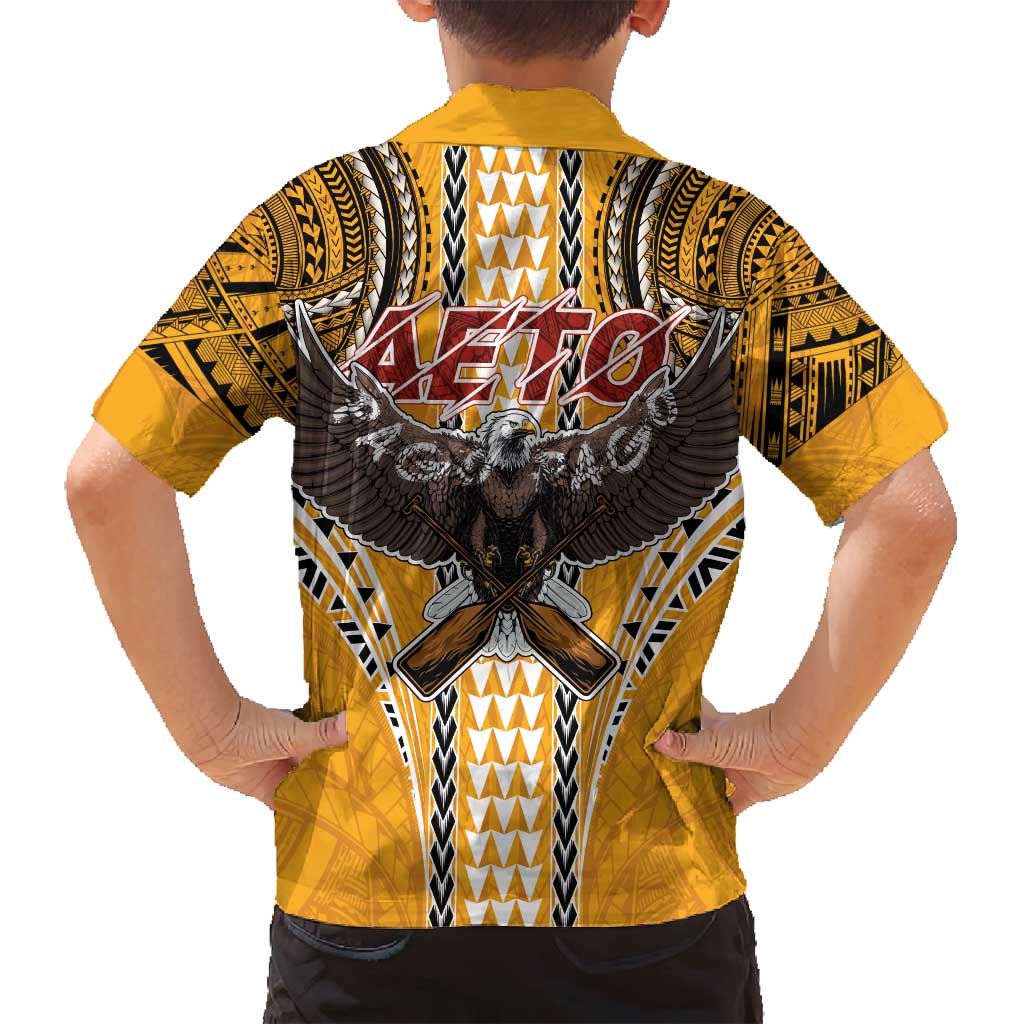 Samoa Pago Pago Aeto Family Matching Off Shoulder Maxi Dress and Hawaiian Shirt Bald Eagle with Polynesian Art Tattoos - Polynesian Pride