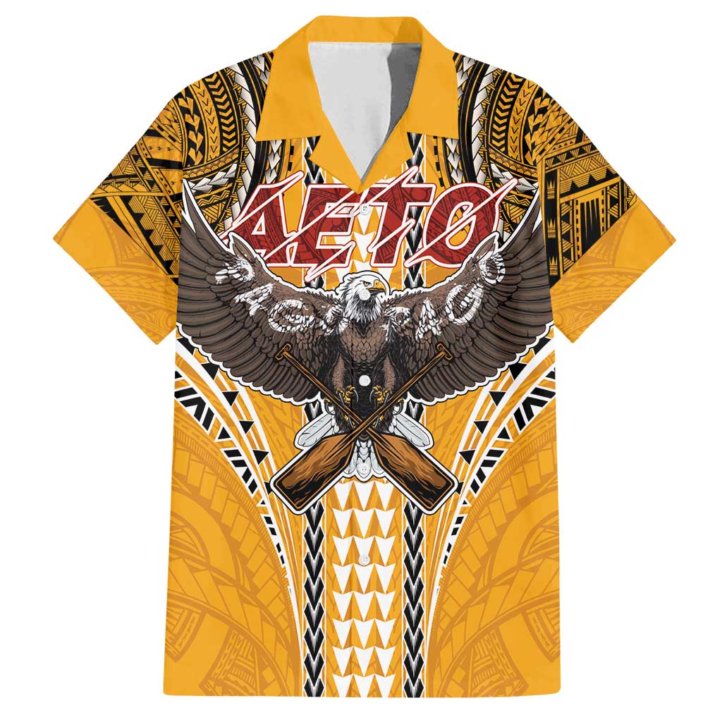 Samoa Pago Pago Aeto Family Matching Off Shoulder Short Dress and Hawaiian Shirt Bald Eagle with Polynesian Art Tattoos - Polynesian Pride
