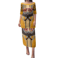 American Samoa Pago Pago Aeto Family Matching Puletasi and Hawaiian Shirt Bald Eagle with Polynesian Art Tattoos LT03 Mom's Dress Yellow - Polynesian Pride