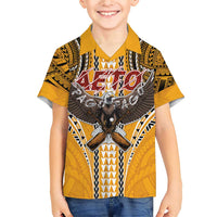 Samoa Pago Pago Aeto Family Matching Short Sleeve Bodycon Dress and Hawaiian Shirt Bald Eagle with Polynesian Art Tattoos - Polynesian Pride