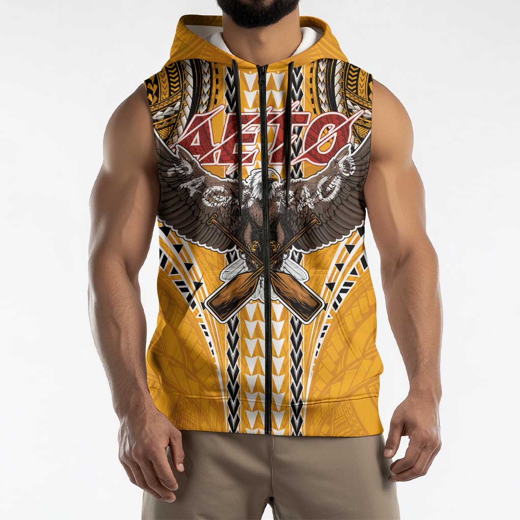 American Samoa Pago Pago Aeto Sleeveless Zip Hoodie Bald Eagle with Polynesian Art Tattoos LT03