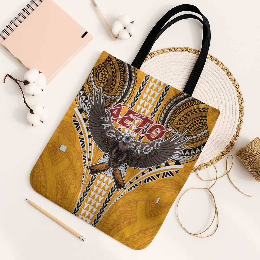 Samoa Pago Pago Aeto Tote Bag Bald Eagle with Polynesian Art Tattoos - Polynesian Pride