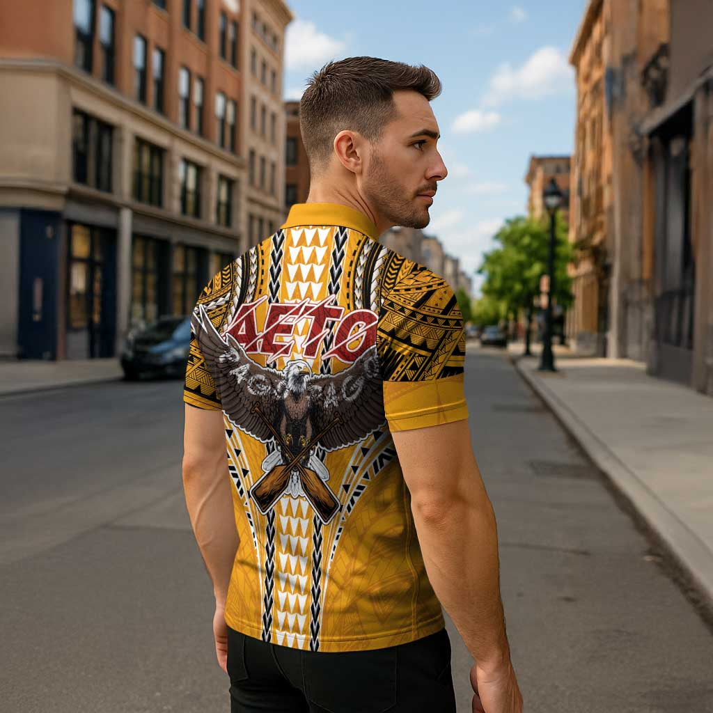Samoa Pago Pago Aeto Zipper Polo Shirt Bald Eagle with Polynesian Art Tattoos - Polynesian Pride